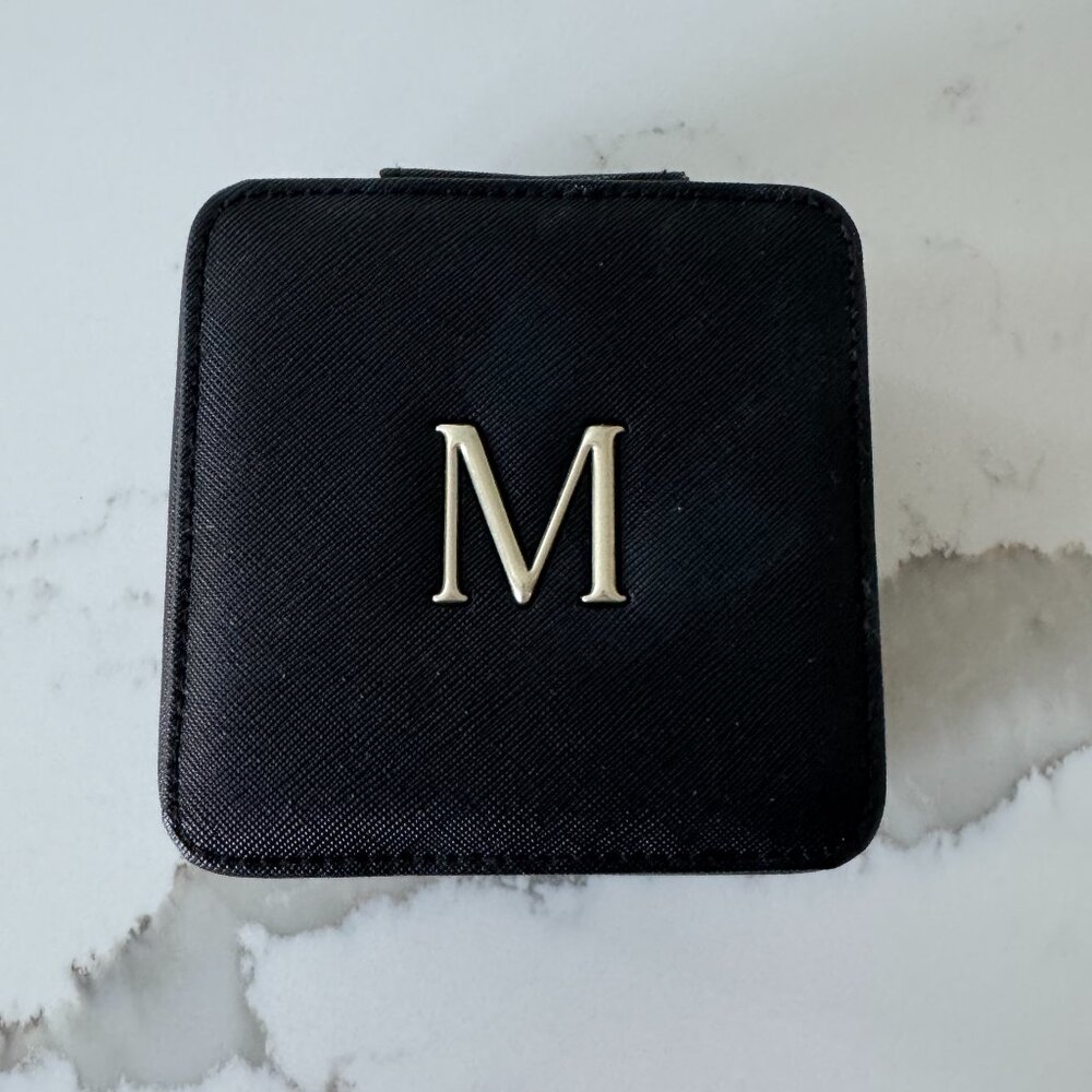 Initial Square Zip Travel Jewelry Case